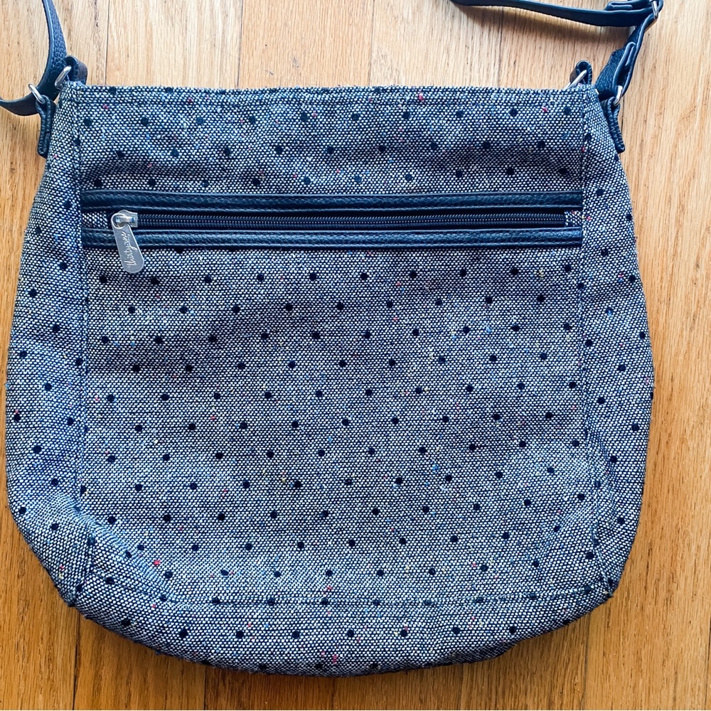 Thirty-One Gray Tweed Crossbody Bag with Polka Dots